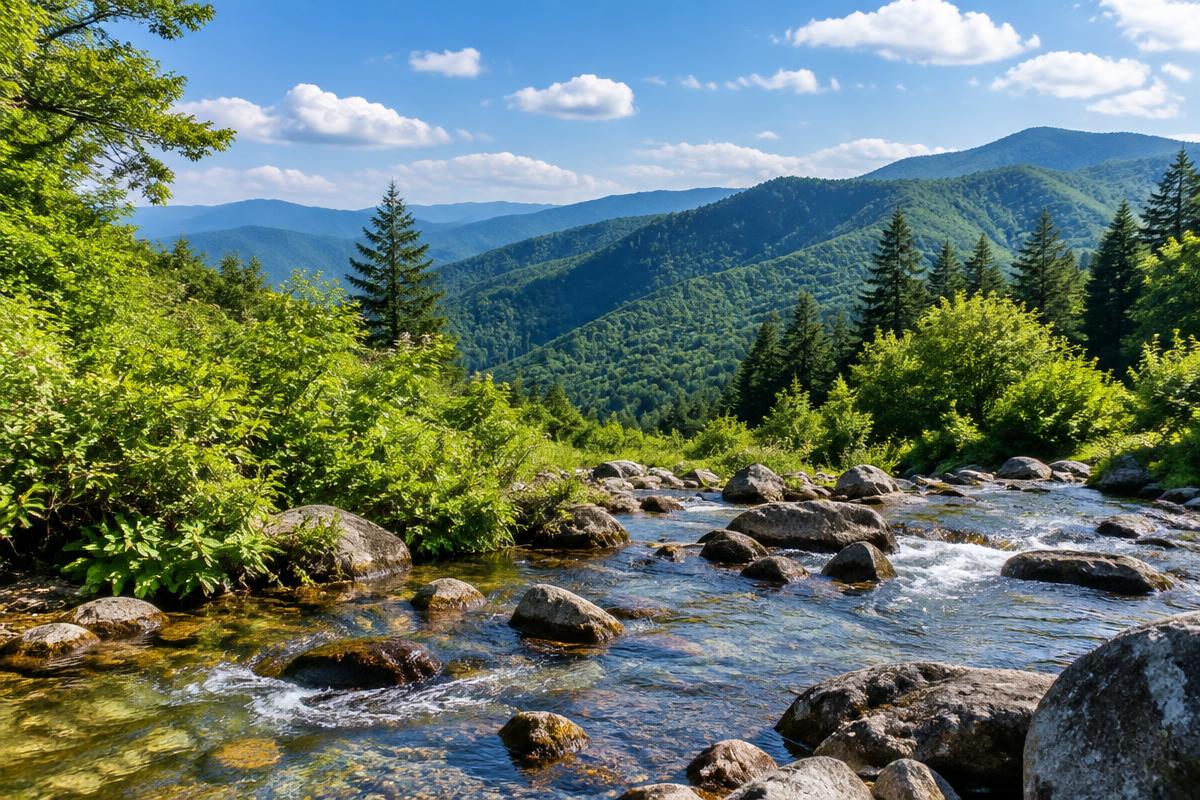 Great Smoky Mountains and a mountain stream